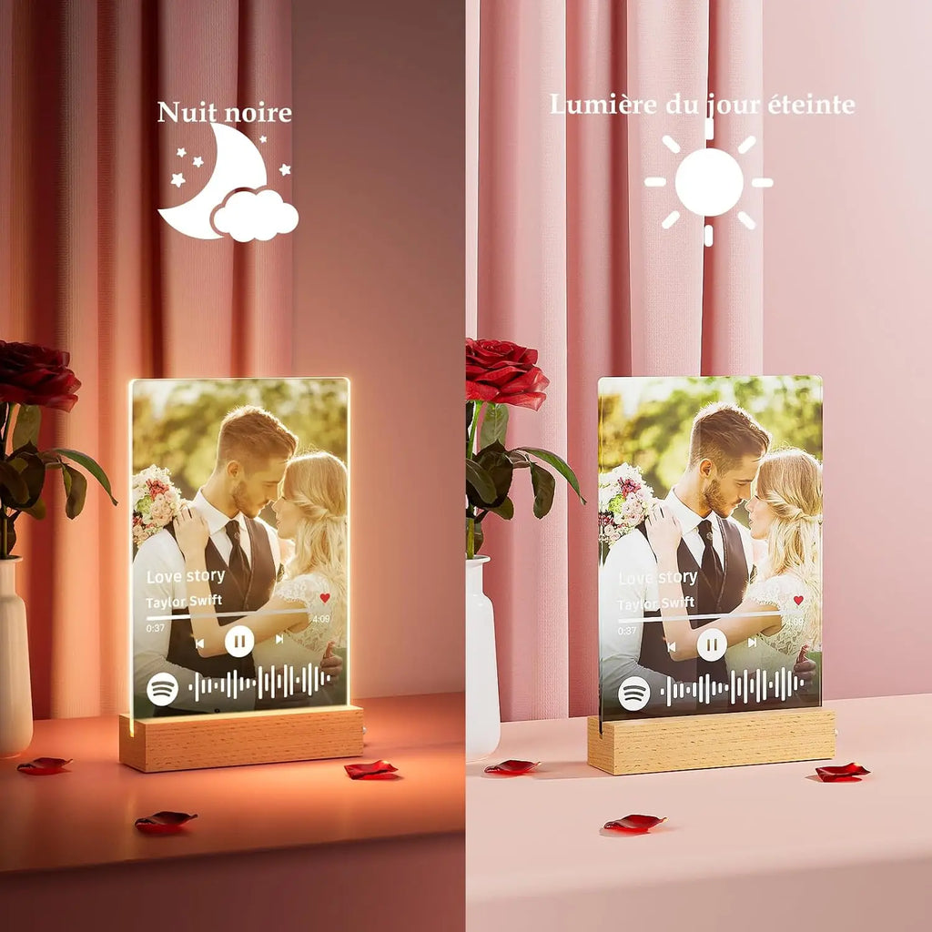 Personalized Acrylic Music Plaque with Photo & LED Light – Custom Song Frame Gift for Couples, Mom & Family