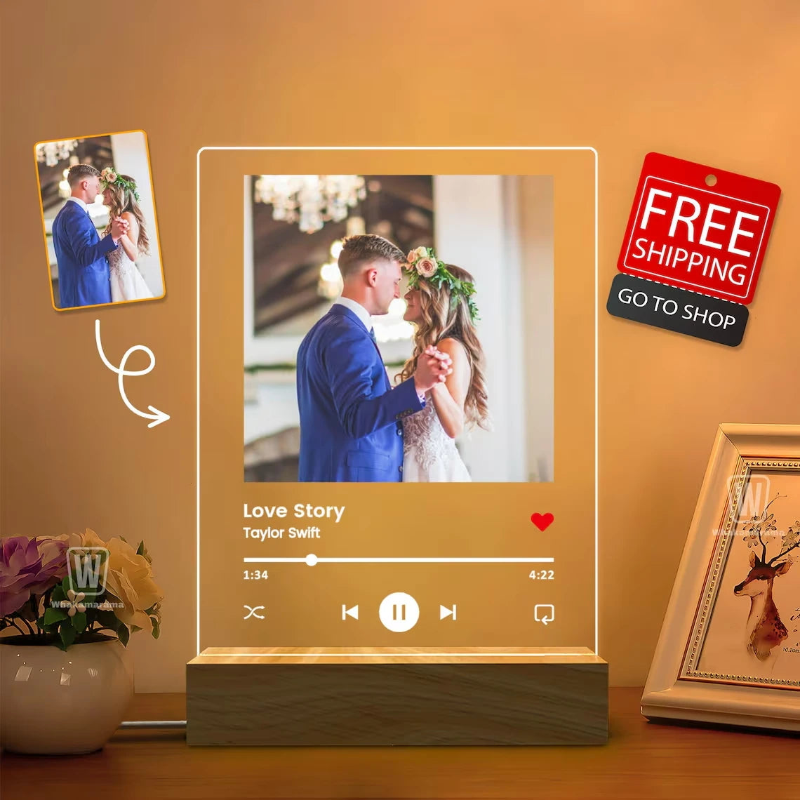 Personalized Acrylic Music Plaque with Photo & LED Light – Custom Song Frame Gift for Couples, Mom & Family