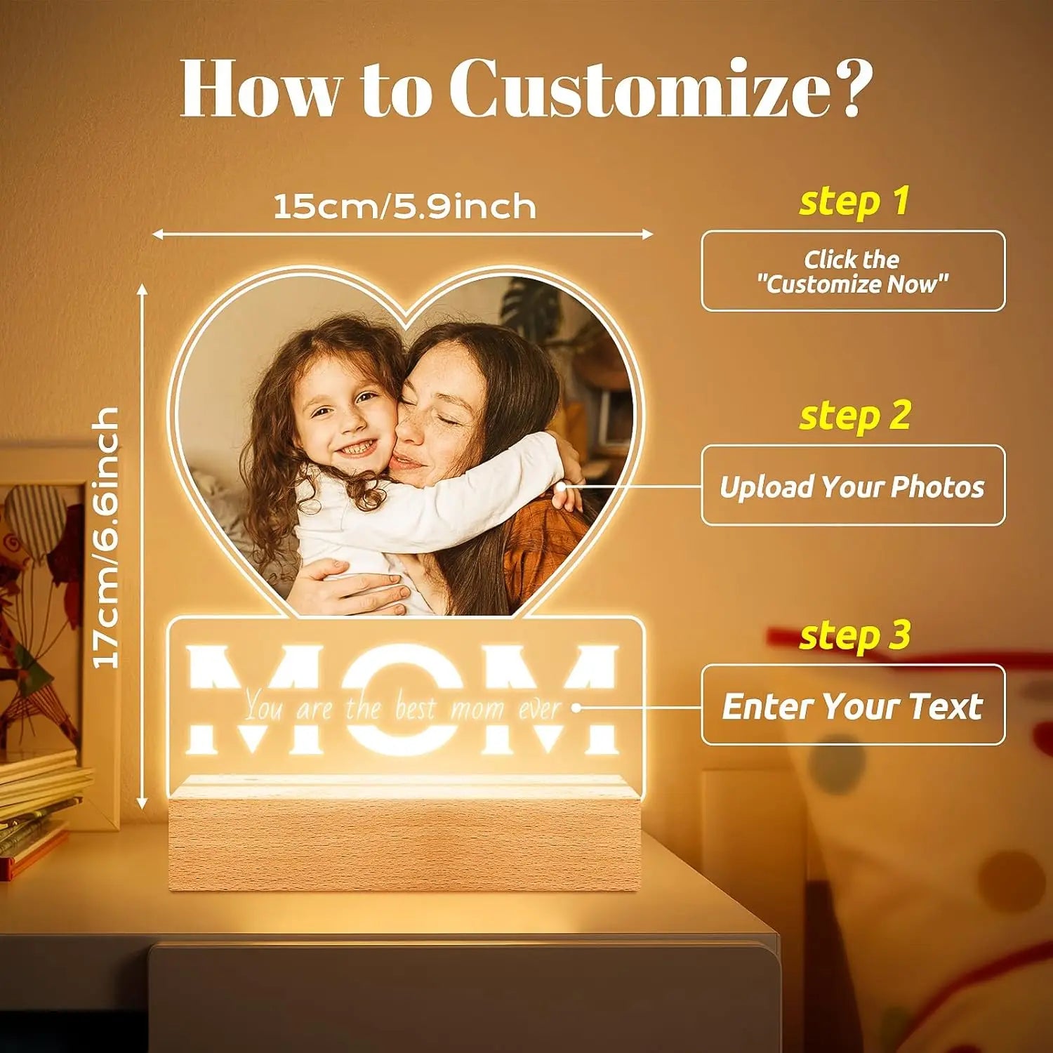 Personalized Acrylic Music Plaque with Photo & LED Light – Custom Song Frame Gift for Couples, Mom & Family