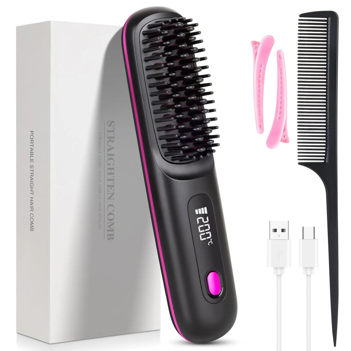 Cordless hair straightening brush — product image