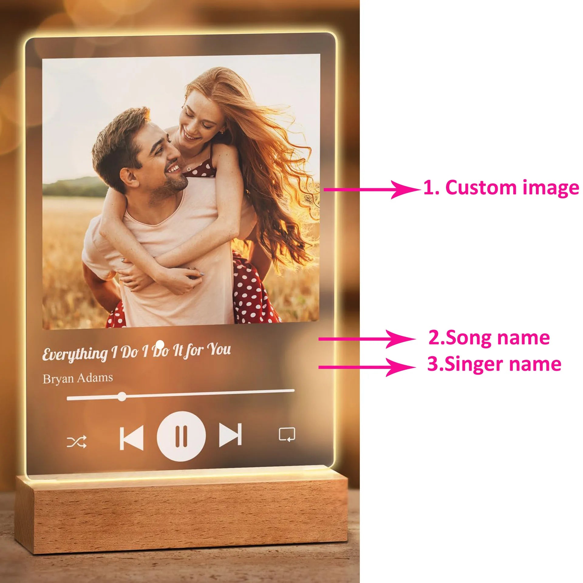 Personalized Acrylic Music Plaque with Photo & LED Light – Custom Song Frame Gift for Couples, Mom & Family