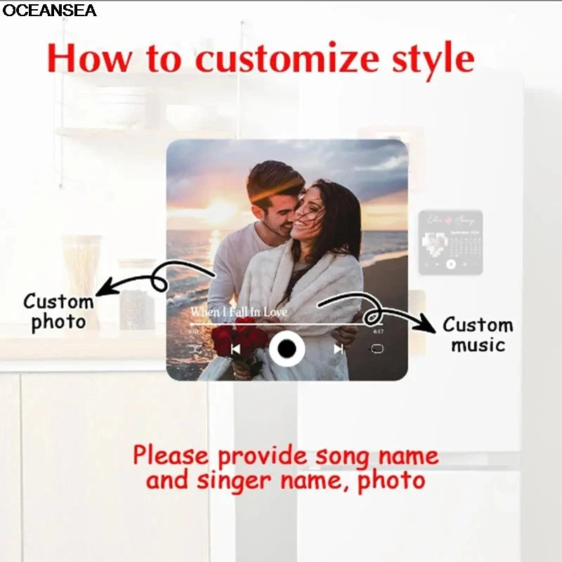 Custom Photo Music Fridge Magnet with Frame – Personalized Song Magnet That Plays Music