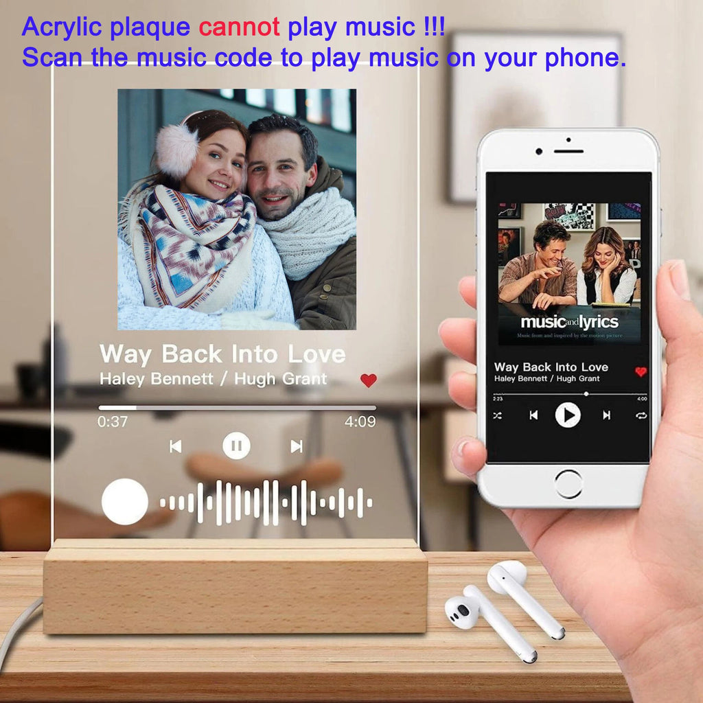 Personalized Acrylic Music Plaque with Photo & LED Light – Custom Song Frame Gift for Couples, Mom & Family