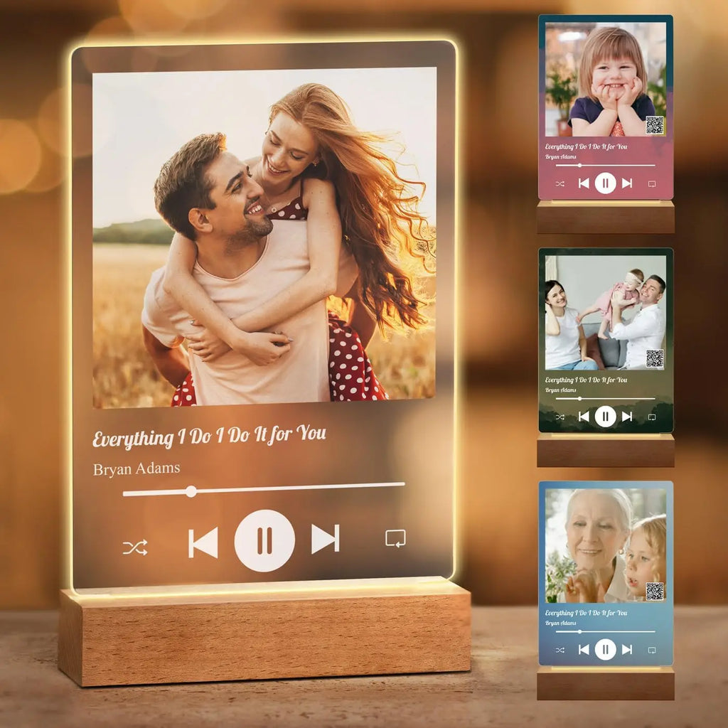 Personalized Acrylic Music Plaque with Photo & LED Light – Custom Song Frame Gift for Couples, Mom & Family