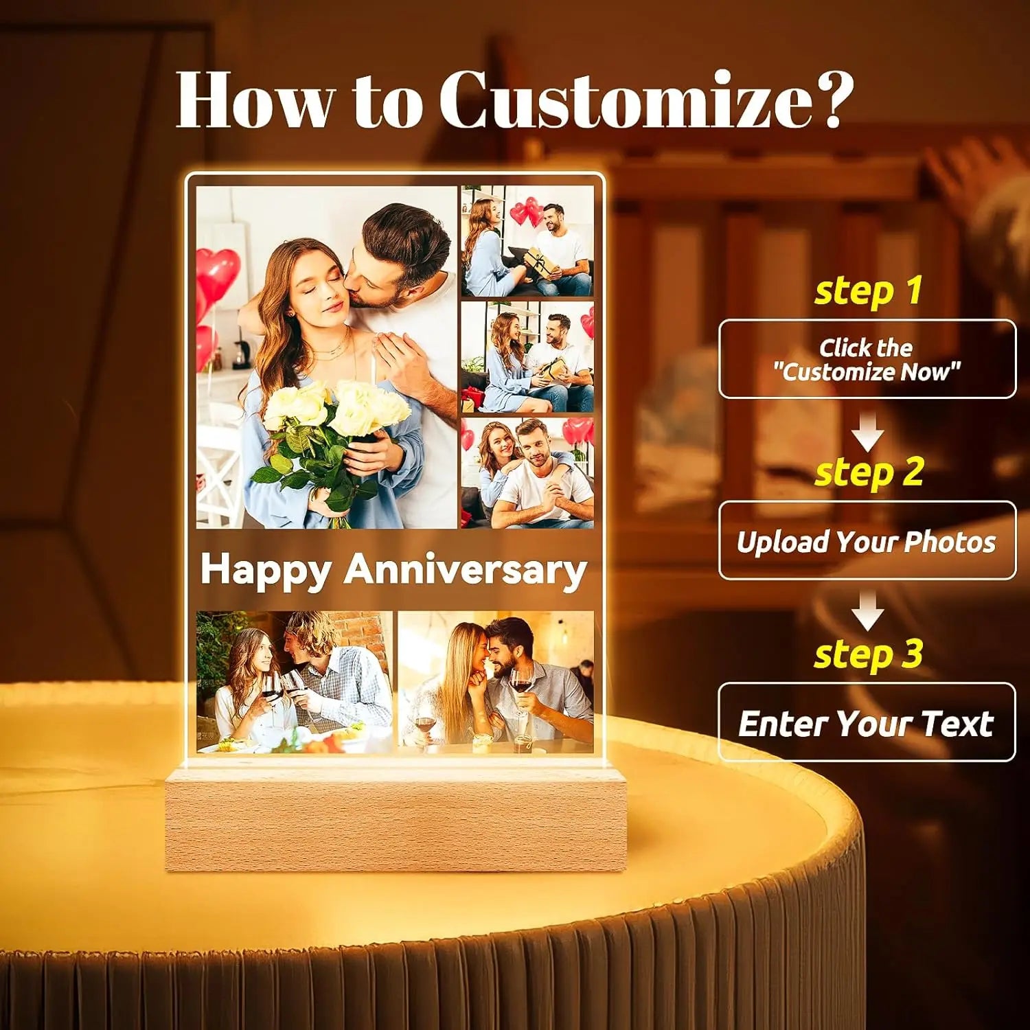 Personalized Acrylic Music Plaque with Photo & LED Light – Custom Song Frame Gift for Couples, Mom & Family