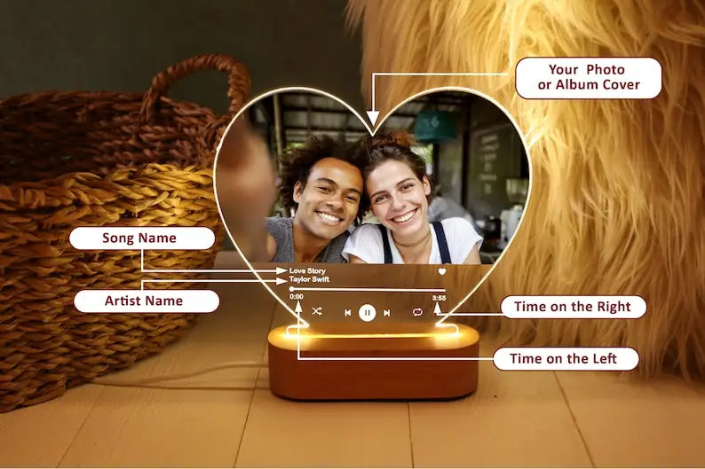 Personalized Acrylic Music Plaque with Photo & LED Light – Custom Song Frame Gift for Couples, Mom & Family